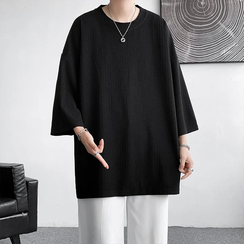 saferido High Quality Men Oversized Ice Silk T Shirts Summer Mens Half Sleeve Fashions Harajuku T-Shirt Male Solid Simple Daily Tees