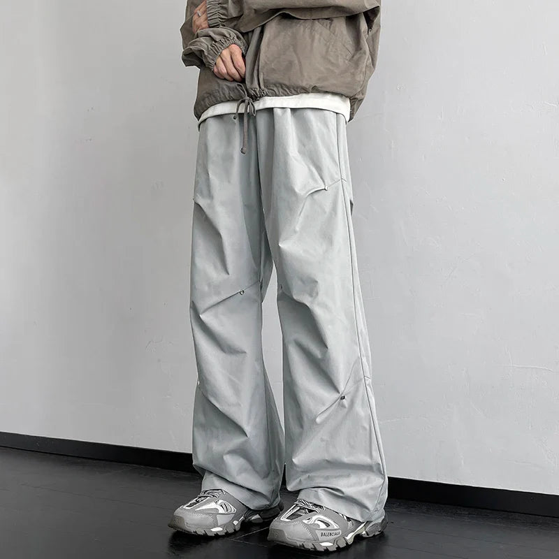 Spring Straight Casual Pants For Men Wide Leg Solid Color Cargo Pants Elastic Waist Harajuku Men's Pants