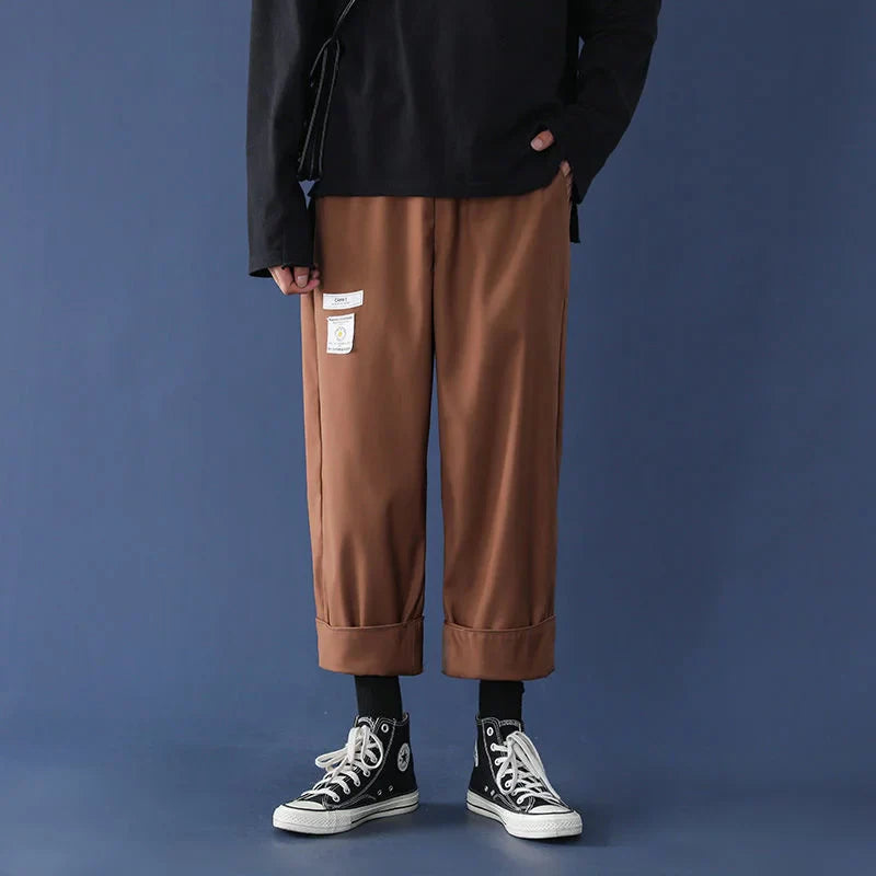 saferido Loose Trend Casual Pants Men Drape Straight Wide-leg Trousers Fashion Spring Summer Solid All-match Elastic Waist Cloth Overalls