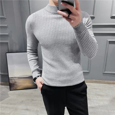 saferido British Style Men Winter Solid Color Turtle Pullover Knitted Shirt Slim Sweater Men Knitted Sweaters Men Knitwear S-4XL
