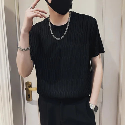 saferido British Style Men's Summer Casual Short Sleeve T-shirts/Male Slim Fit Plaid Loose Leisure T-shirt Plus Size S-4XL