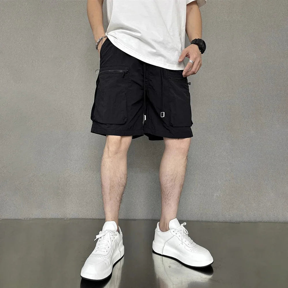 saferido Mens Casual Cargo Shorts Fashion Hip-Hop High Street Solid Color American Loose Spring And Summer New Style Half Trousers