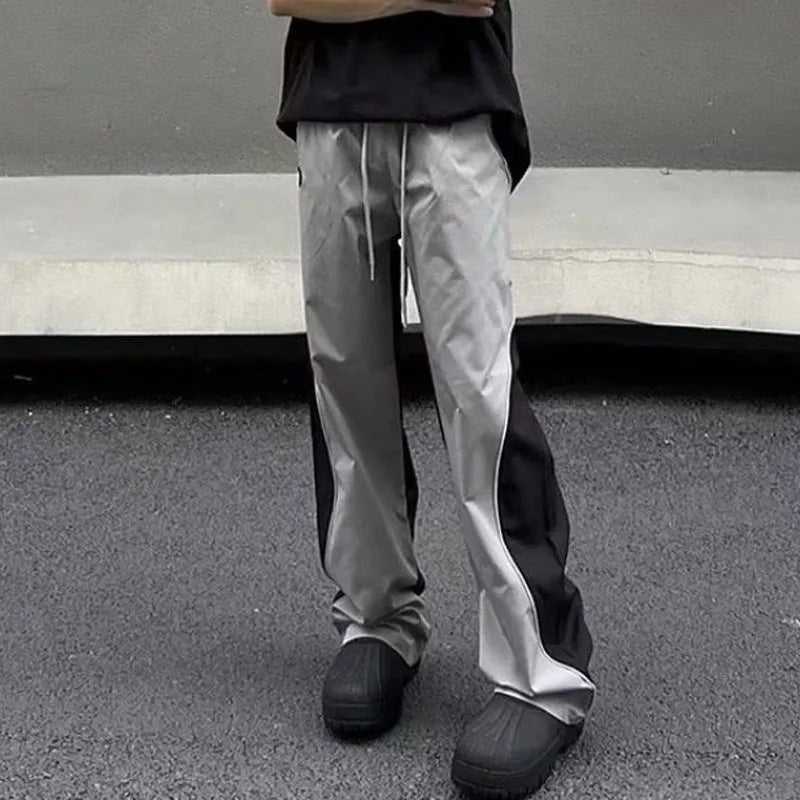 saferido New Spring and Autumn Fashion Brand Panel Contrast Drawstring Straight Barrel Workwear Sports Casual Loose Versatile Men's Pants