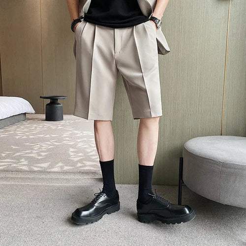 saferido Pleated Shorts Men Summer White Shorts Korean Fashion Casual Shorts Work Wear Clothes Breathable Comfort Slim Fit Bermudas