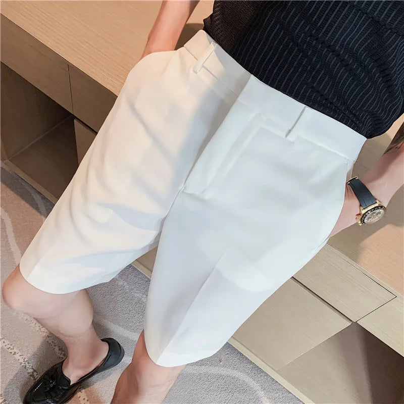 saferido British Style Men's Summer Business Leisure Shorts/Male Slim Fit Loose Suit Shorts/White Blue Black Plus Size S-2XL