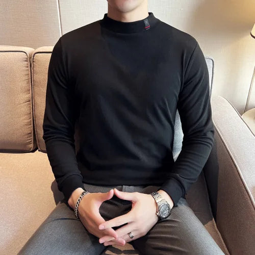 saferido British Style Men Spring High Quality Casual Long-sleeved T-shirts/Male High Collar Slim Fit Thickening Keep Warm T-shirts S-3XL