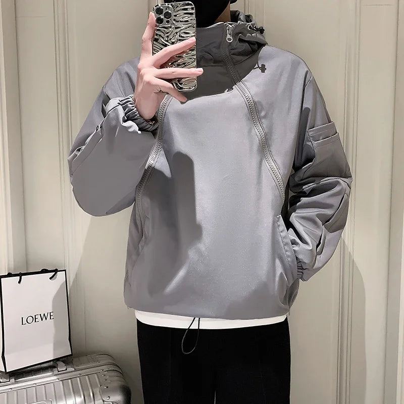 Autumn Spring Coat QWEEK Hip Hop Harajuku Women and Men Jacket Streetwear Safari Style Oversized Hooded Gothic Clothes Techwear