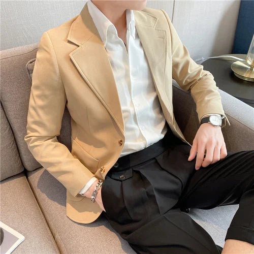 saferido High Quality Korean Slim Fit Blazer Jackets Men Clothing Simple Two Buttons Business Formal Wear Casual Suit Coats 3XL-S