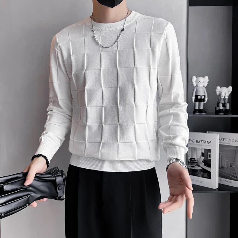 saferido British Style Men's Autumn/Winter Thermal Knitted Sweater/Male Slim Fit Fashion Plaid Casual Pullover Men Knit Shirt 3XL