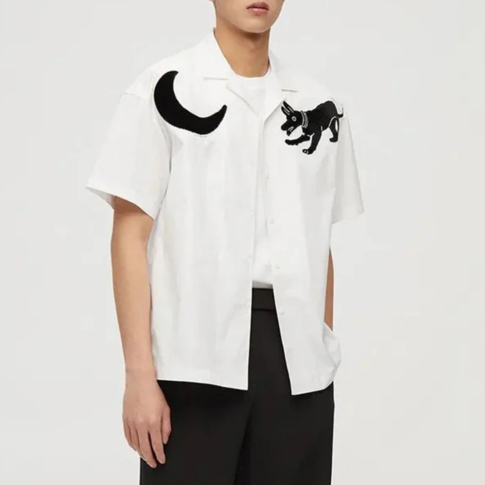 saferido Mens Japanese Graffiti Printed Casual Short-Sleeve Shirt 2024 New Genderless Fashion Personality Youth Trend Simple Shirt Unisex