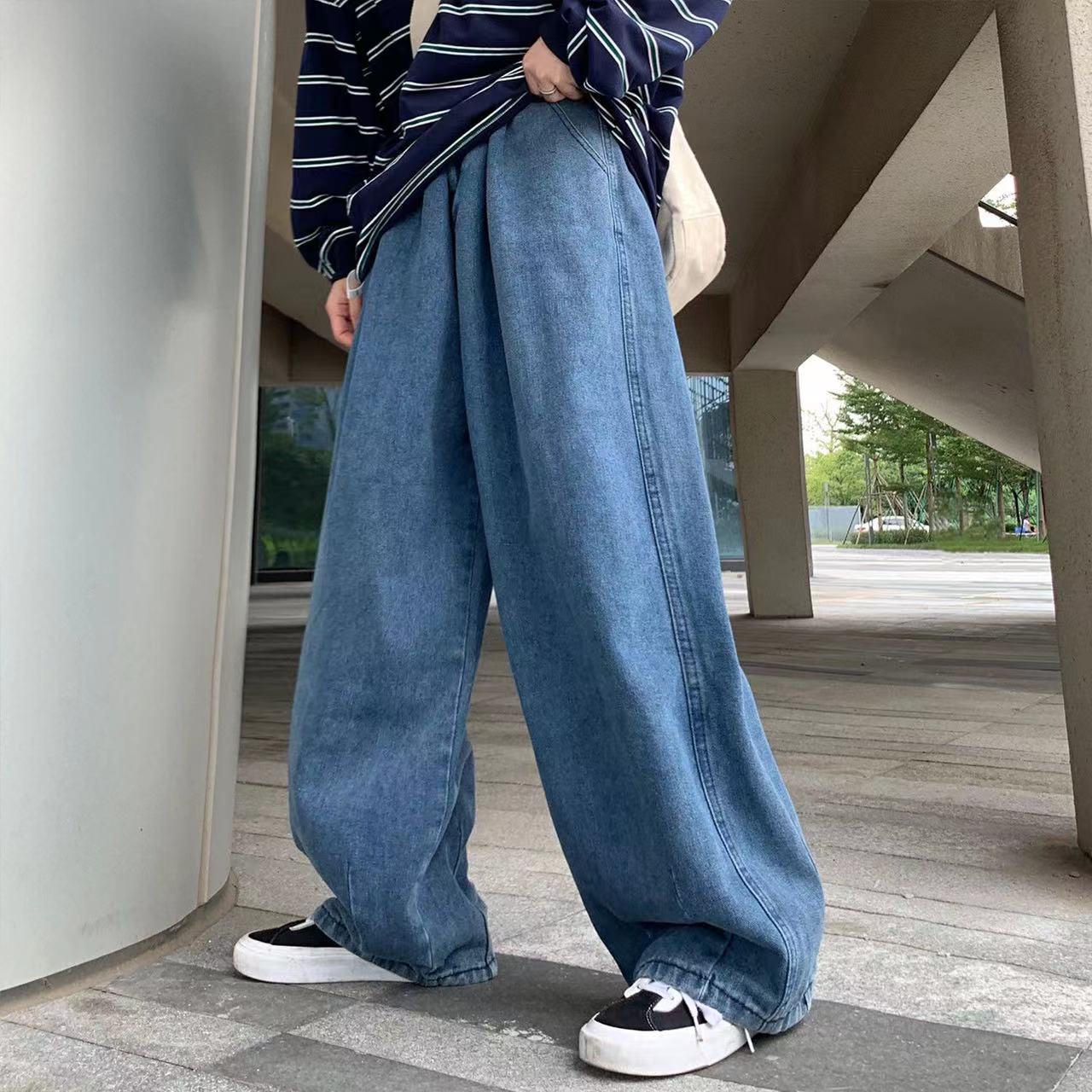 Streetwear multi-pocket jeans cargo pantsLoose Plus Size Wide Leg Pants Japanese Harajuku Casual Denim Pants Men Clothing