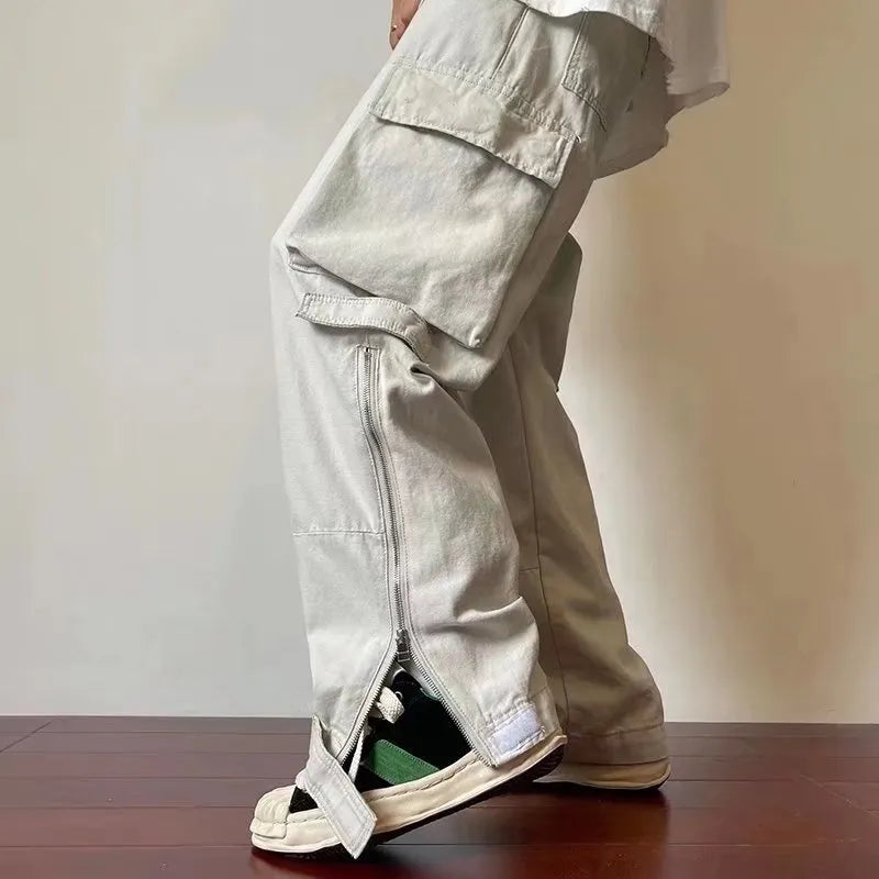 saferido Summer thin American retro Multi Pocket overalls for men trousers and women loose ins fashion brand white straight casual pants