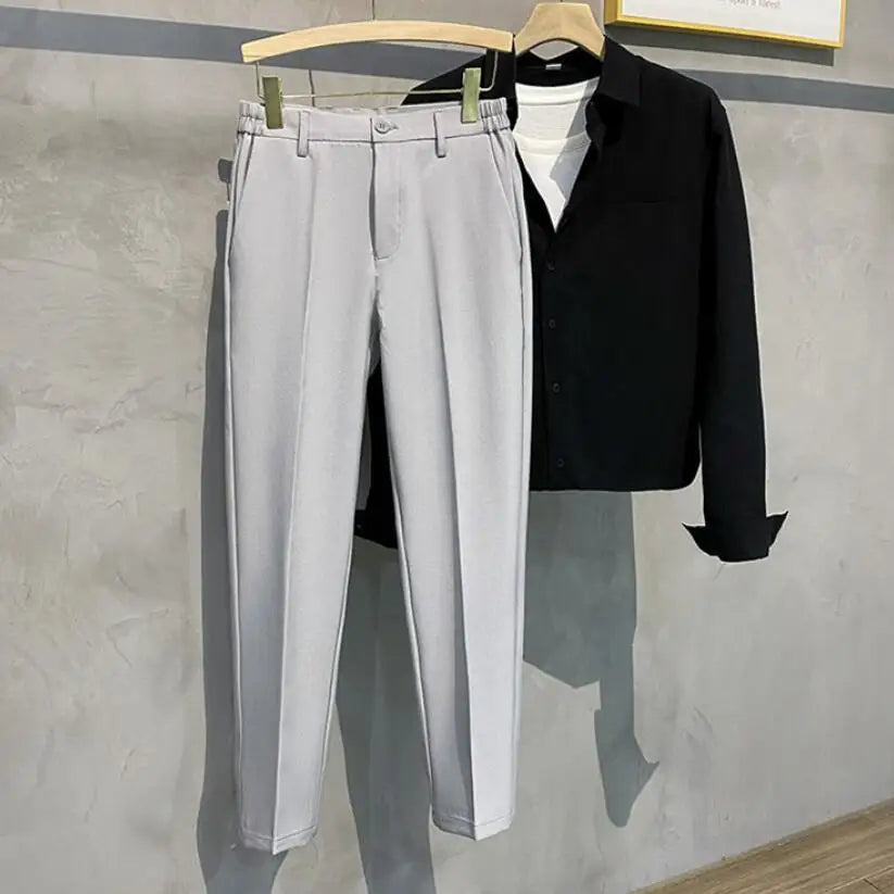 saferido Spring Summer Men Thin Suit Pants Korean Fashion Business Office Streetwear Male Clothing Casual Loose Solid Straight Trousers