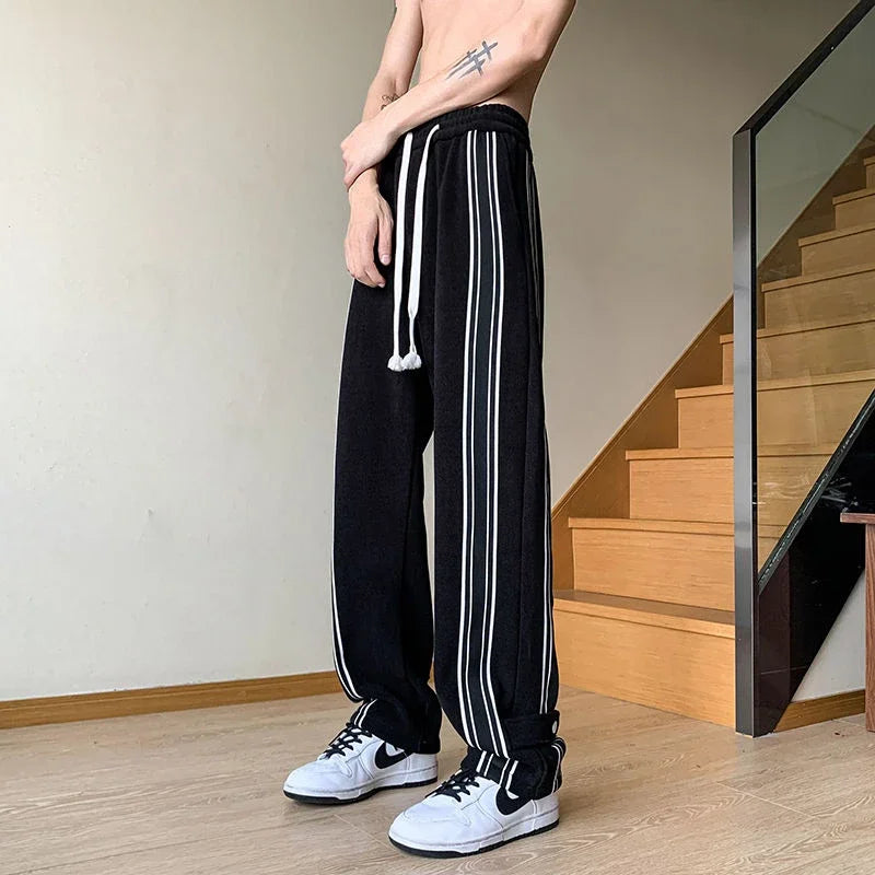 saferido Straight Summer Trousers Men's Sweatpants Goth Thin Striped Male Sports Pants Streetwear Loose Korean Popular Clothes Slacks