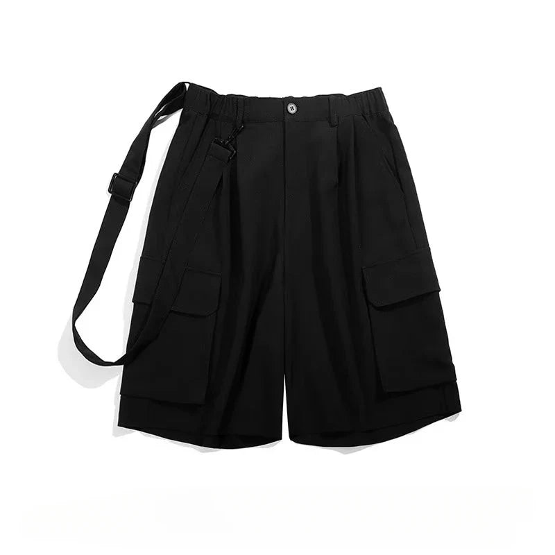 Summer Street Mens Two Piece Set Retro Striped Pocket Shirt+casual Wide Leg Tooling Shorts Sets Japanese College Couple Set
