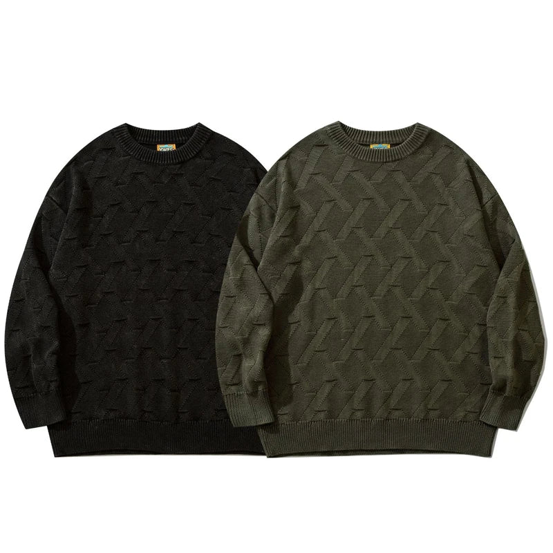 saferido Men New American Retro Pullovers Causal Solid Crew Neck Knitted Sweater Loose Harajuku Unisex Full Jumper Streetwear Black Green