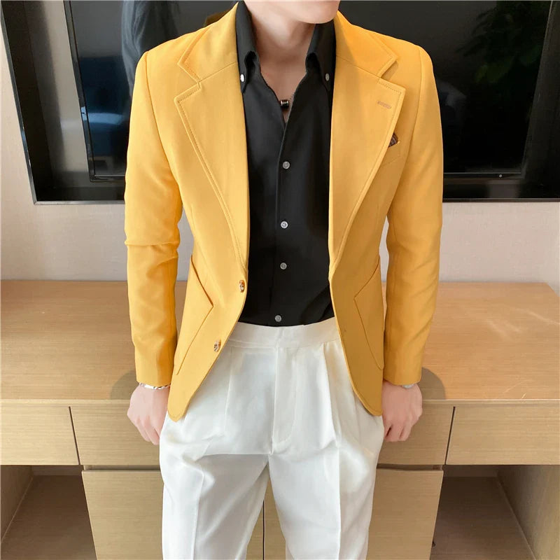 saferido High Quality Korean Slim Fit Blazer Jackets Men Clothing Simple Two Buttons Business Formal Wear Casual Suit Coats 3XL-S