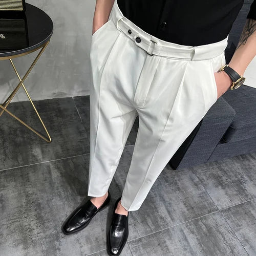 saferido Spring Men Pants Korean Slim Fit Men Casual Ankle Length Pants Streetwear Men High Quality Black Gray Dress Suit Pant Man