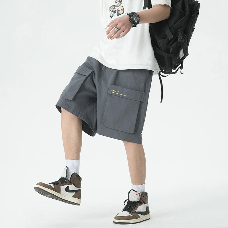 saferido Sporty Casual Shorts Summer Oversize Big Pockets Street Classic Straight Wide Leg Pants Trend Elastic Waist Short Pants for Men