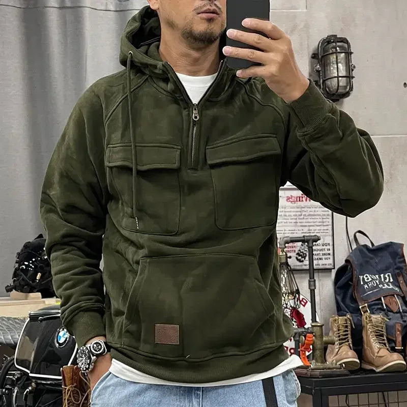 saferido Sweatshirt for Men Black Half Zip Hoodies New Rock Male Hooded Clothes Simple Y2k Vintage Free Shipping Offers Low Price Overfit
