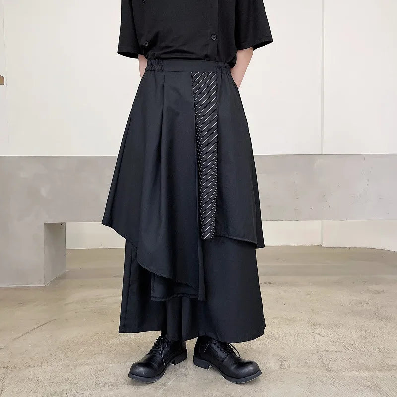 Men's Dark Irregular Pants Japanese Style Men Fashion Instagram Mixed Wind Streamer Kendo Samurai Culottes Party Dress Trousers