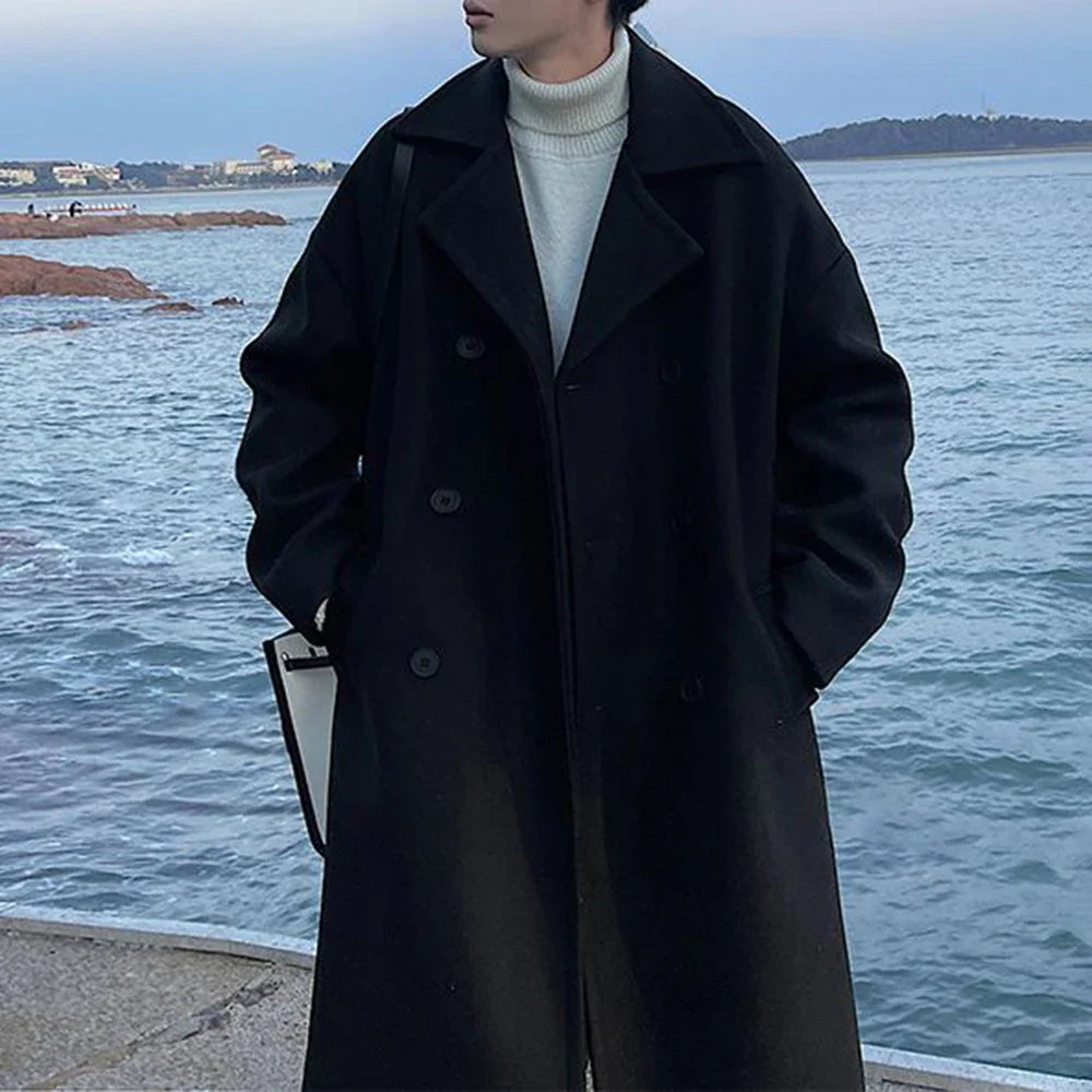 saferido Men's Mid-Length Lapel Collar Coat 2024 Autumn And Winter High-End German Retro Elegant Loose Windbreaker Men's Oversize