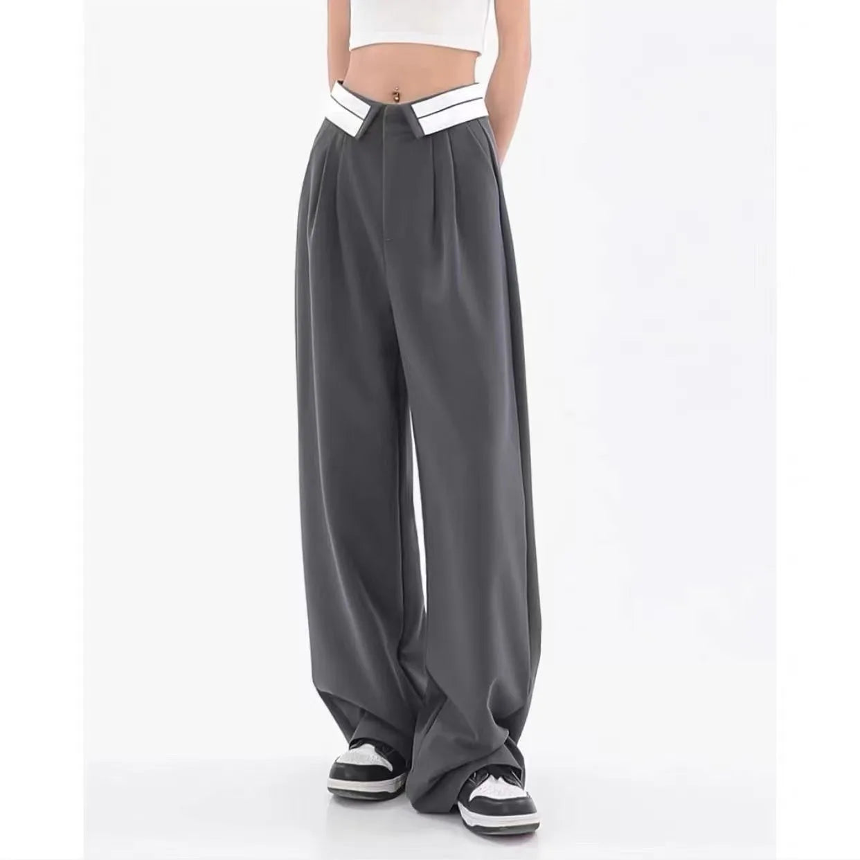 American trendy brand men black zipper design slit slightly flared pants vertical feeling straight casual pants retro trousers