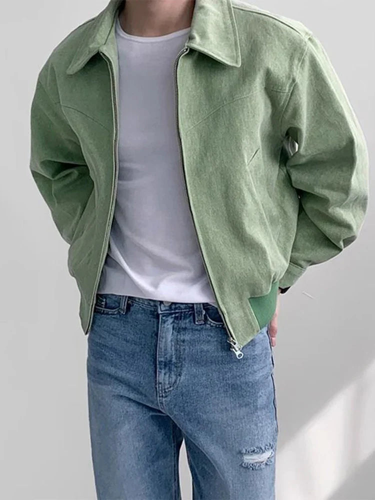 Men's Short Bomber Jackets Spring Retro Y2k Lapel Zipper Pocket Windbreaker Coats Luxury High Quality Overcoat Streetwear