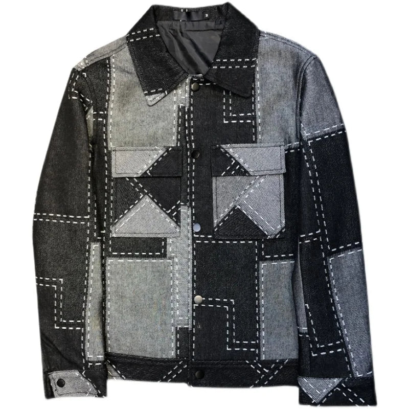saferido Spring Autumn Men Plaid Jackets Street Casual Slim Fit Cotton Jacket Navy Blue Fashion Men Cowboy Coat Plus Size S-3XL