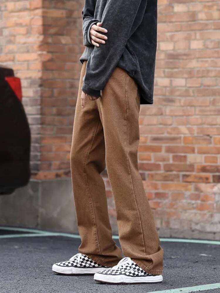 Brown Baggy Jeans Men Fashion Retro Casual Wide-leg Jeans Men Streetwear Loose Hip Hop Straight Denim Pants Mens Trousers