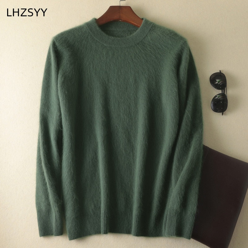 Men's 100% pure Mink Cashmere Sweater O-Neck Pullovers Knit Large Size Mink Sweater Winter New Tops Long Sleeve High-End Jumpers