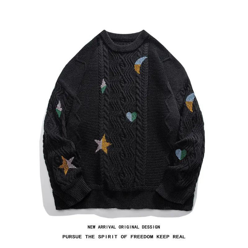 saferido Korean Style Round Neck Couple Sweater Autumn Winter New Men's Knitted Pullovers Embroidery Patterns Male Knitwear Clothing
