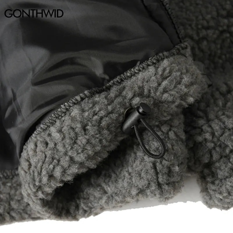 Hip Hop Winter Fleece Fluffy Jacket Streetwear Harajuku Fuzzy Zipper Coat Men Autumn Solid Color Lightweight Jackets Black Beige