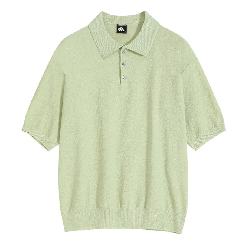 saferido Short Leeved Men's T-shirt Korean Style Simple Retro Kniting Lapel Trend Fashion Loose Casual Male Top 2024 Summer New