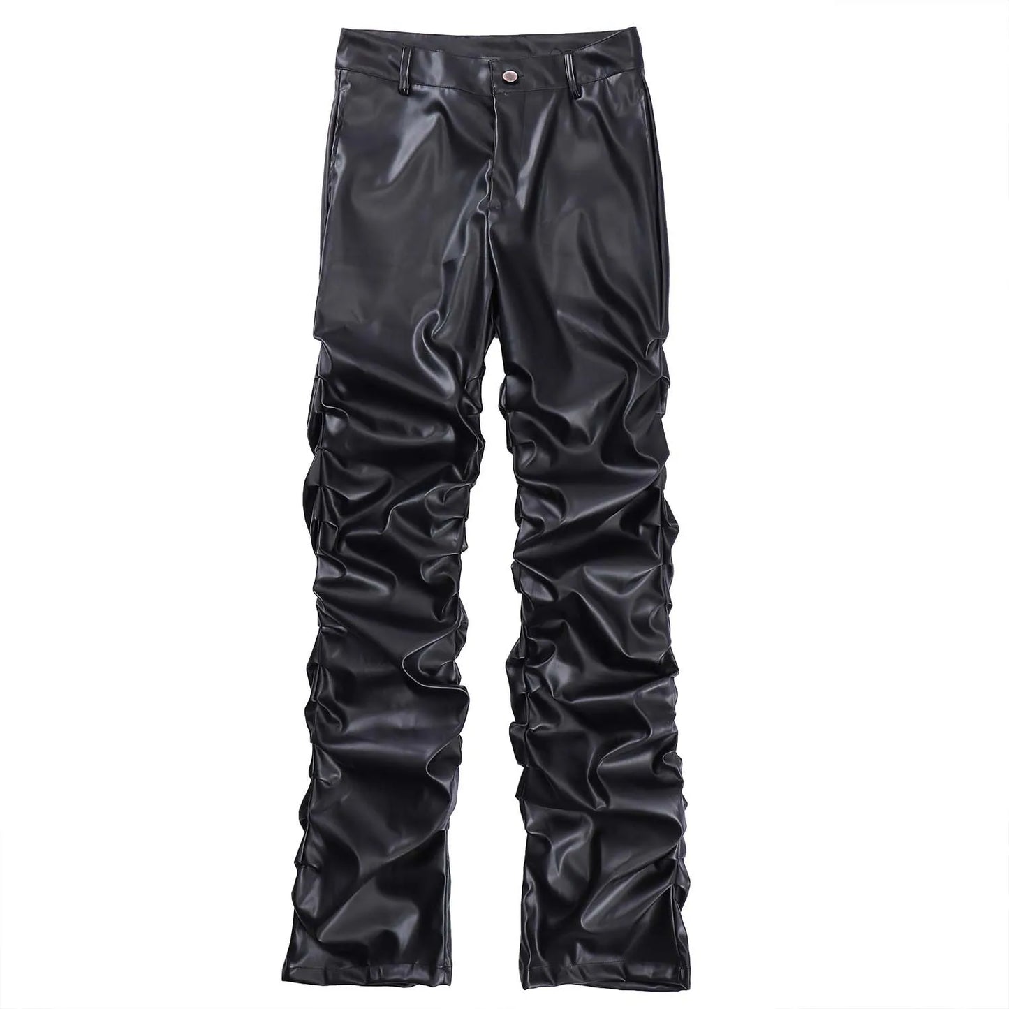 saferido Pleated Leather Pants Men’s Motorcycle Pants PU Leather Pants Men’s Punk Leather Cargo Pants Leather Pants