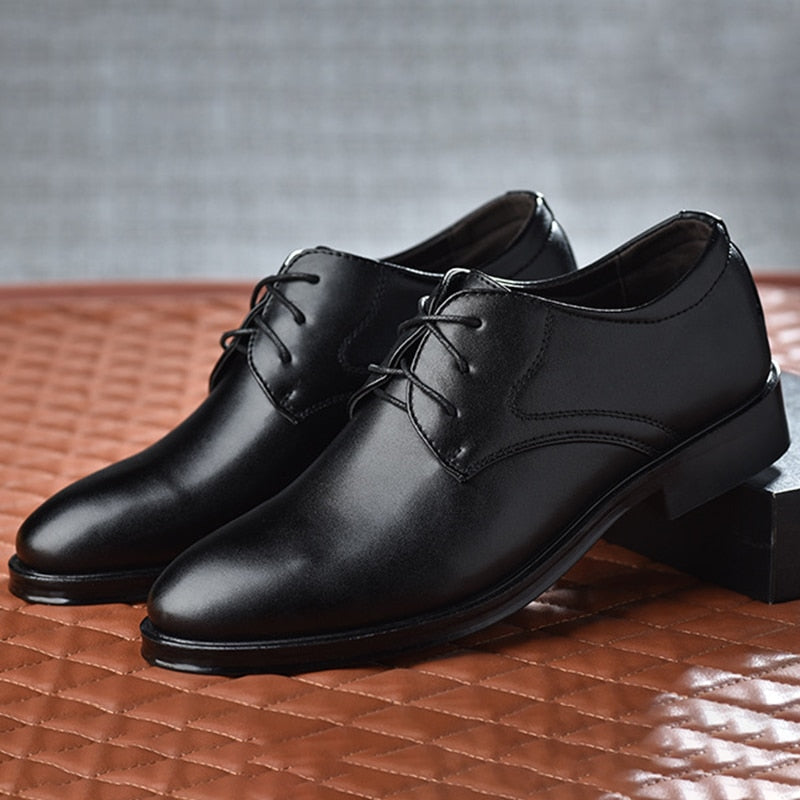 saferido Plus Size Man Shoes Formal Black Leather Shoes for Men Lace Up Oxfords for Male Wedding Party Office Business Casual Shoe Men
