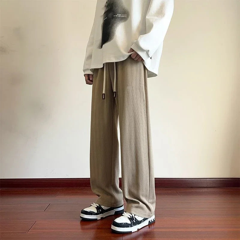 saferido Wide Leg Goth Draped Summer Male Sports Pants Trousers Thin Plain Straight Men's Sweatpants Training Slacks Harajuku Flated Gym