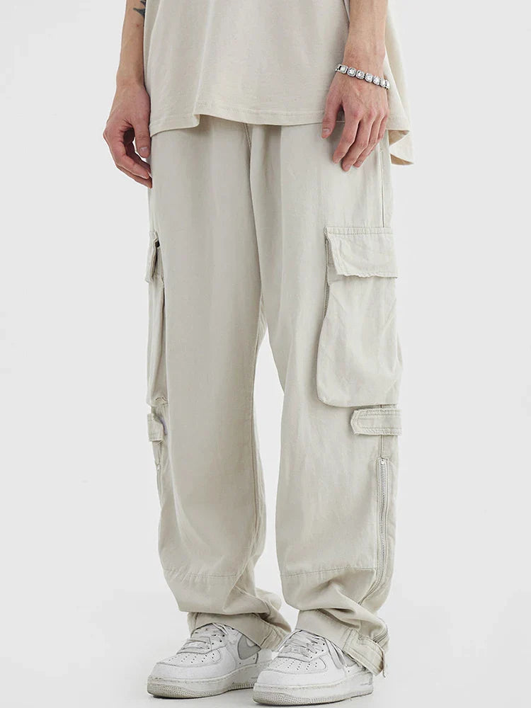 saferido Black Cargo Pants for Men Hip Hop White Cargo Trousers Male Vintage Japanese Streetwear Casual Safari Style Pocket Zip