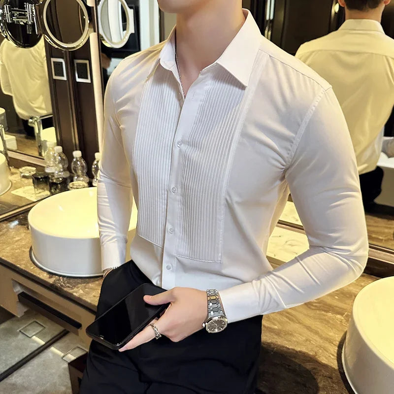 saferido Clothing Men's Spring High Quality Long Sleeve Shirts/Male Slim Fit Business Dress Shirts Chemise Homme De Luxe 3XL-M