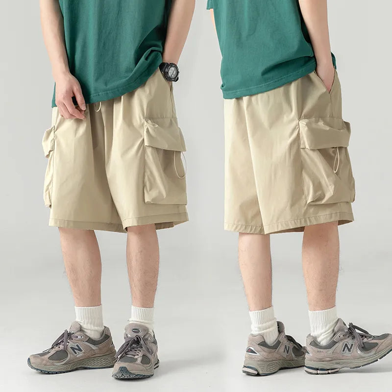 saferido Khaki Cargo Shorts Men Techwear Korean Casual Pants Male Jorts for Men Summer Loose Japanese Streetwear Hip Hop Pocket