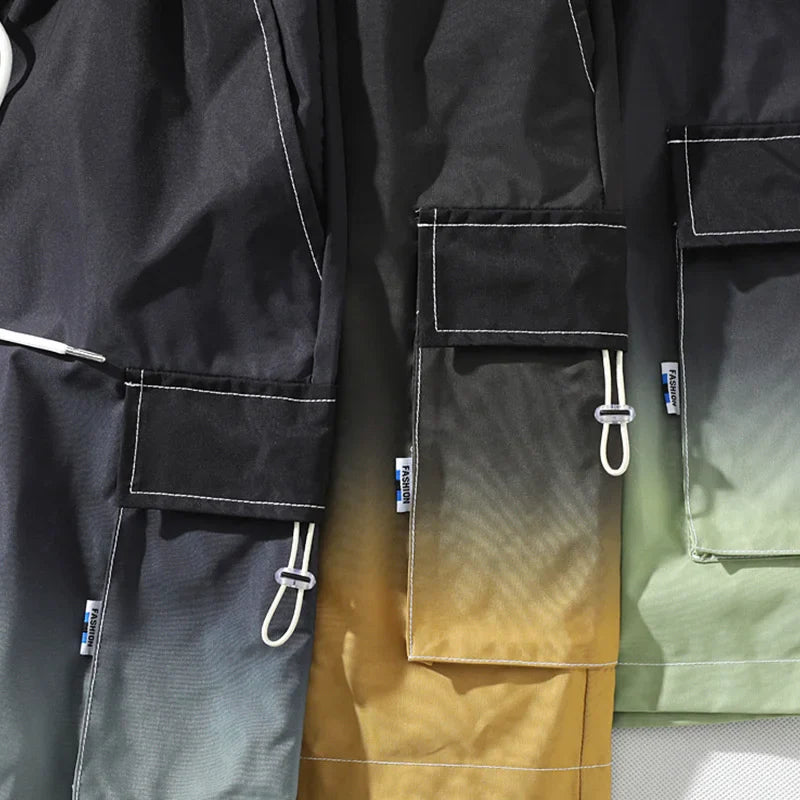 saferido HIP HOP Streetwear Summer Korean Fashion Ombre Drawstring Cargo Shorts For Men Loose Straight Multi-pocket Short Pants Casual Gym pantalones cortos