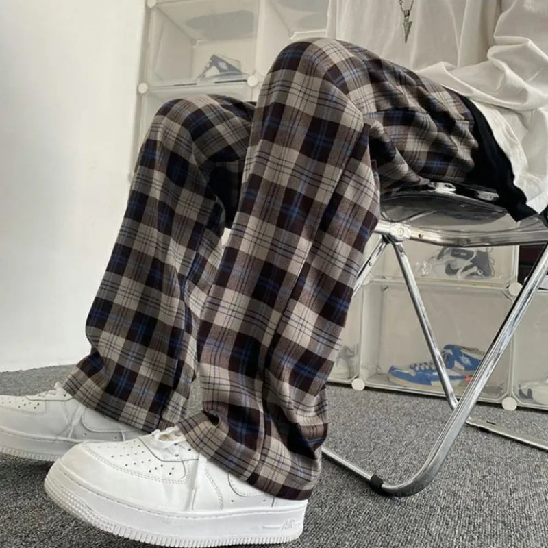 saferido Plaid Pants Men Korean Fashion Couples Straight Baggy Youthful Streetwear All-match Harajuku Y2k Trousers Joggers High Street