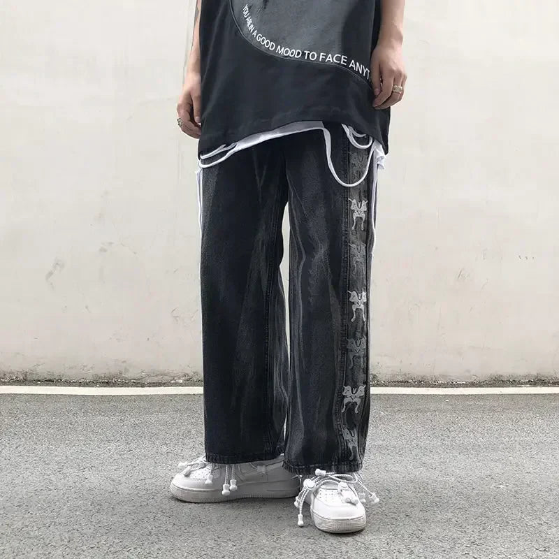 saferido Trousers Hip Hop Straight Men's Jeans Tie Dye Graphic Man Cowboy Pants Y2k Streetwear Baggy 2024 Korean Autumn Harajuku Summer