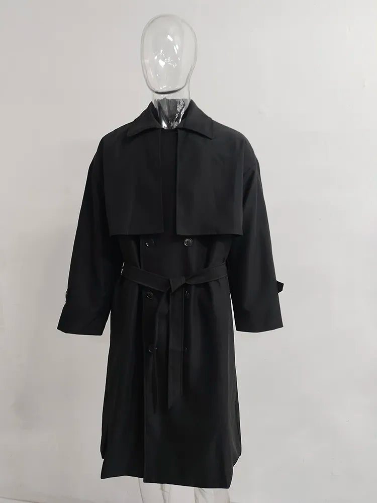Men's Wear Korean Trend Windbreaker Mid Long Loose Clothes Handsome Male's Autumn Casual Trench Coat With Belt New