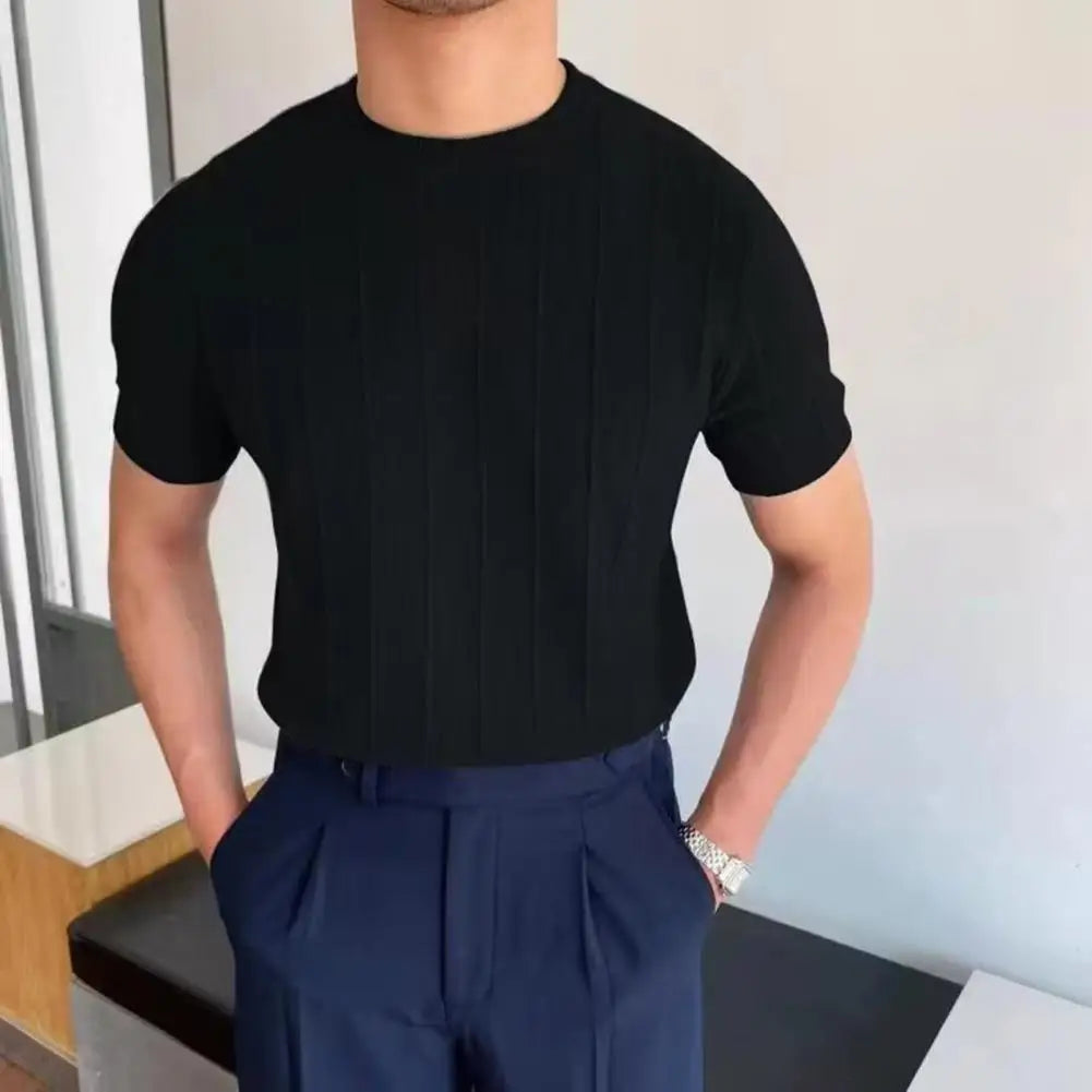 Men Solid Color T-shirt Round Neck Short Sleeve T-shirt Men's Solid Color Slim Fit Summer T-shirt for Fitness Gym Round Neck