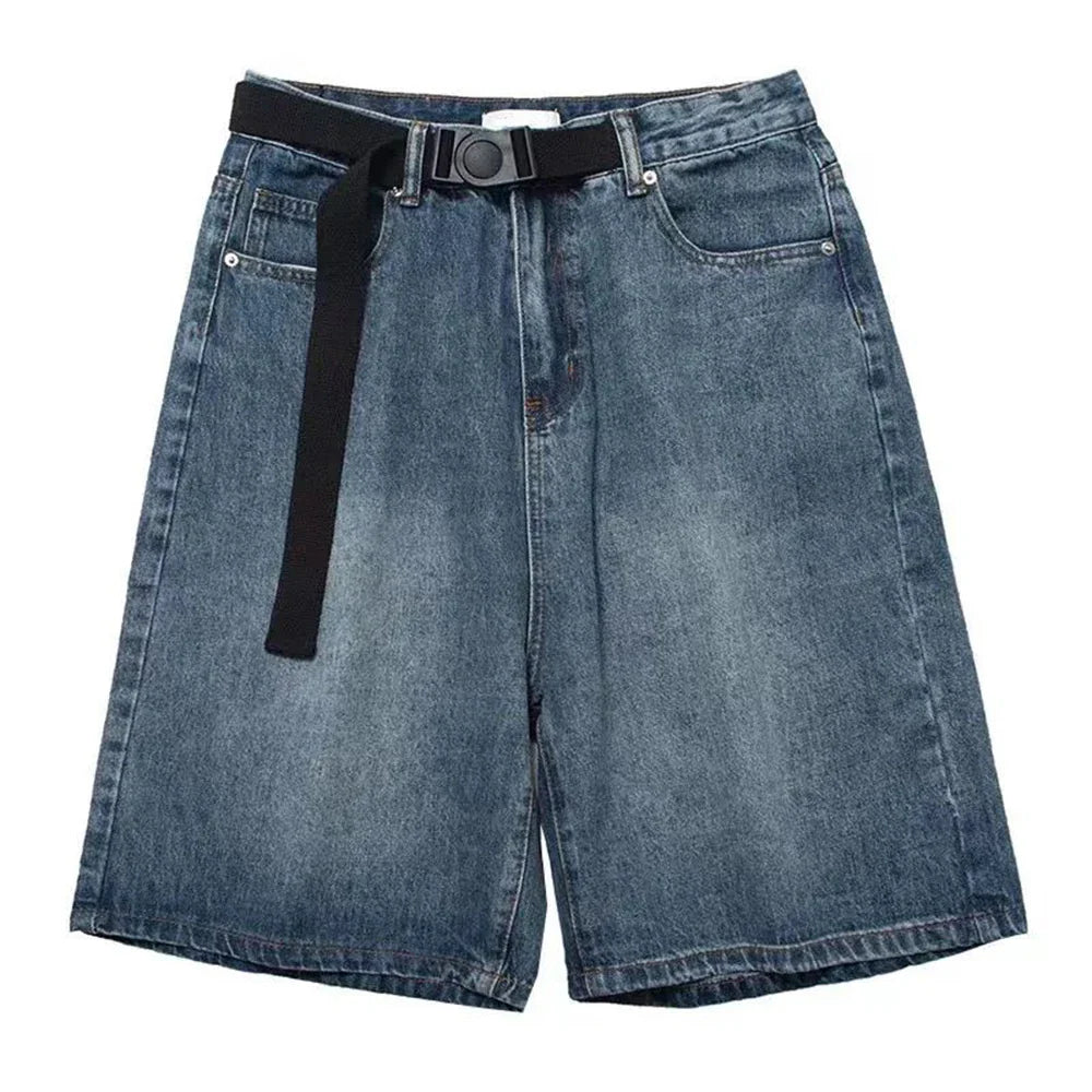 saferido Y2k Streetwear Sports Casual Jeans with Belt for Men Spring Summer New Genderless Fashion Loose Denim 5-point Pants Unisex