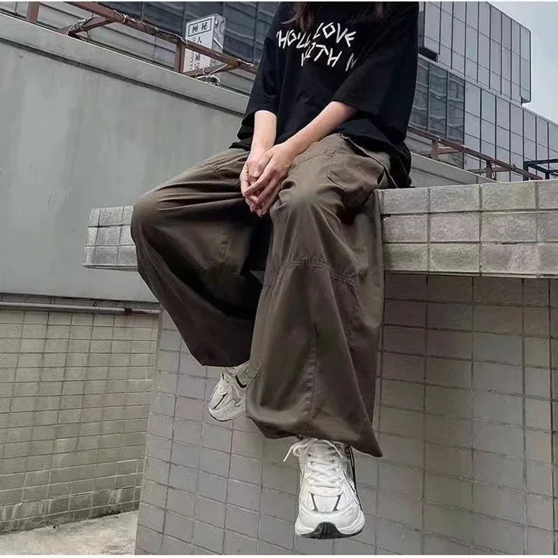 saferido Leg Men Casual Retro Wide Baggy Hip Oversize Japanese Loose Parachute Streetwear Hop Pants Cargo Male Trousers Vintage