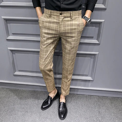 Men Clothing Plaid Business Suit Trousers/Male Slim Fit Fashin Leisure Suit Pants/British Formal Dress Suit Trousers 28-36