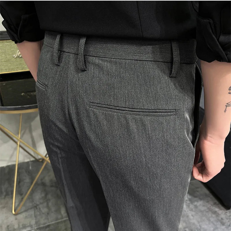 saferido British High Waist Straight Pants Men Social Trousers Pant Italian Mens Formal Pant Pantalones Hombre Dress Ankle Pants 38