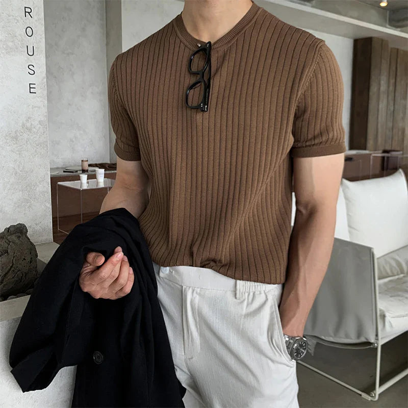 Men's Clothing Luxury Knitted T Shirt Casual Korean O Neck Solid Color Short Sleeve Tees for Men Breathable Summer Knitwear